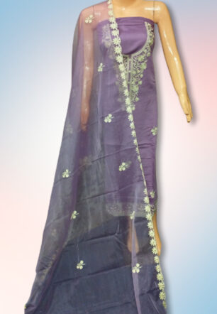 American Silk Suit Material with Organza Dupatta - purple color