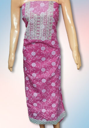 Lakoji Fabric Floral Rubber Print Suit Material  (Pink Color)