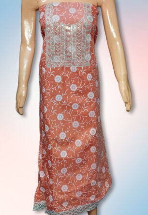 Lakoji Fabric Floral Rubber Print Suit Material  (Peach Color)