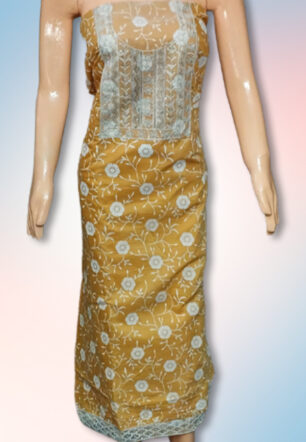 Lakoji Fabric Floral Rubber Print Suit Material  (Mustard Yellow Color)